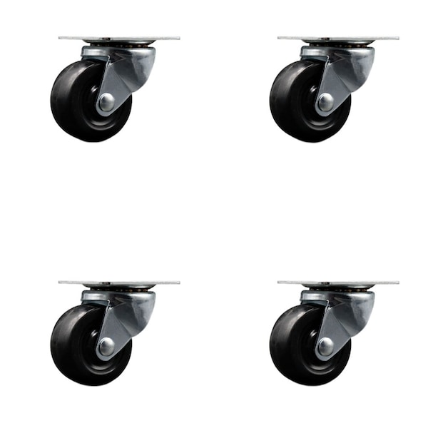 2'' General Duty Dolly Hard Rubber Wheel Swivel Top Plate Caster, 4PK